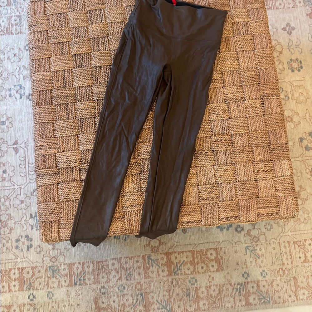 Spanx brown faux leather leggings size med